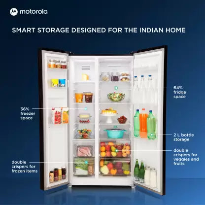 Motorola 592 L Smart Wifi Enabled Frost Free Side by Side Refrigerator (Premium Black, 592HSMTB)(OPEN BOX) Motorola 592 L Smart Wifi Enabled Frost Free Side by Side Refrigerator (Premium Black, 592HSMTB)(OPEN BOX)
